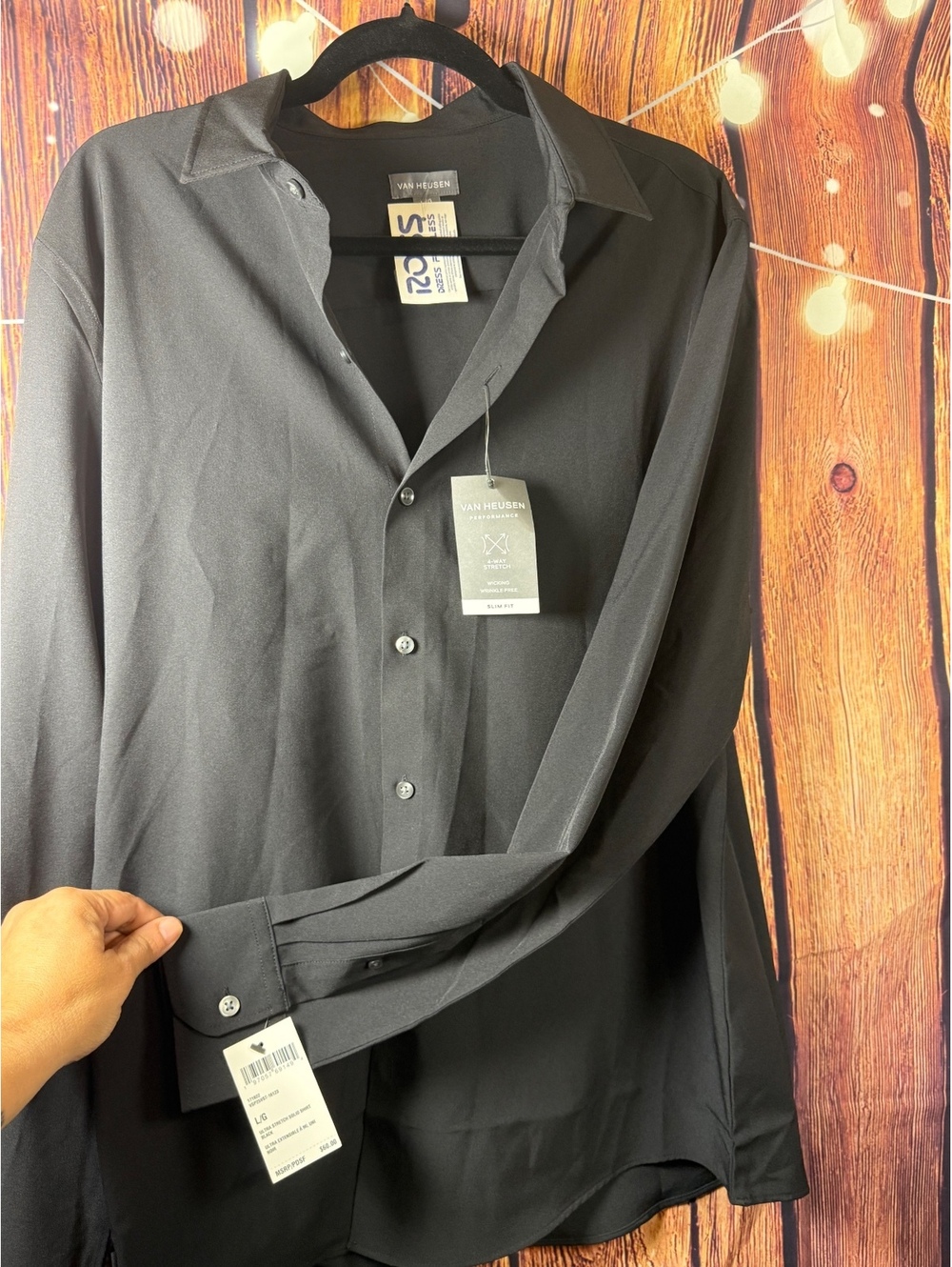 Van Heusen Performance Black Dress Shirt 2XL Slim Fit 4 Way Stretch Wrinkle Free